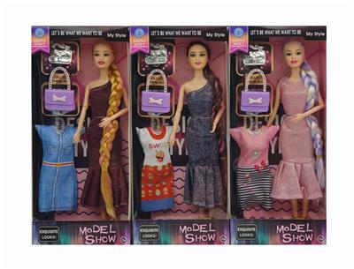 11寸实身9关节时尚芭比+包包+配裙 3款混装 - OBL10381371