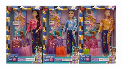 11寸实身9关节时尚芭比+包包+镜梳+2配裙 3款混装 - OBL10381376