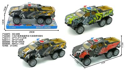 1:16六轮奔驰越野皮卡涂鸦惯性警车 - OBL10381759