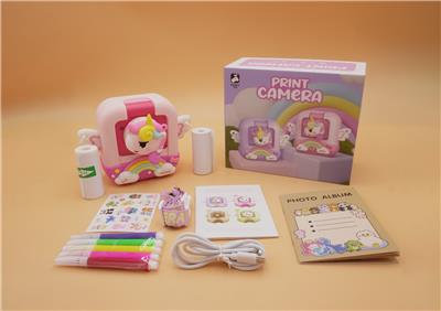 粉色独角兽儿童打印照相机/儿童打印相机/儿童拍立得/带APP（可兼容黑白/彩色打印两种模式。  彩色打印纸需另外订购） - OBL10383310