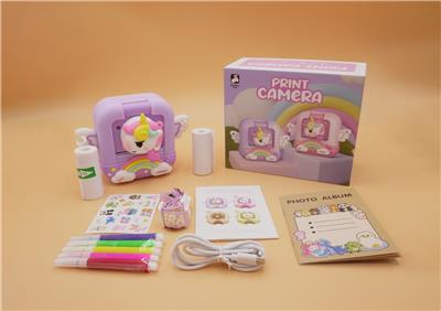 紫色独角兽儿童打印照相机/儿童打印相机/儿童拍立得/带APP（可兼容黑白/彩色打印两种模式。  彩色打印纸需另外订购） - OBL10383311