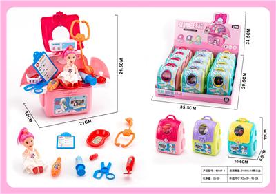 展示盒12只围卡收纳书包配3.5寸实身小芭比医具套过家家 - OBL10384856