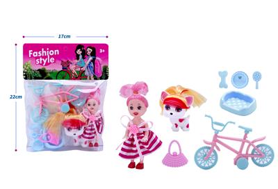 3.5寸美少女带美发狗、手提包、自行车、狗盆配件 - OBL10385129