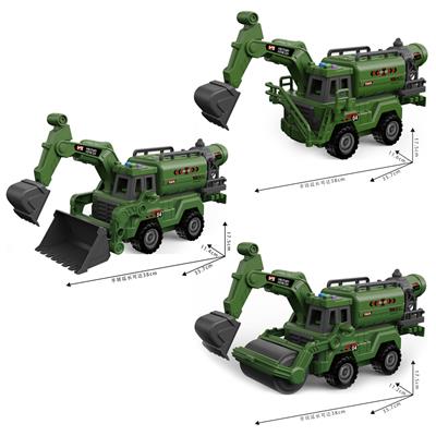 1：16声光惯性多功能挖掘工程车军绿色款 带喷雾--军事系列（推土、爬梯、压路三款车头混装） - OBL10386308