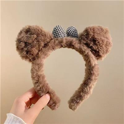 双耳黑格结毛绒发箍 - OBL10387352