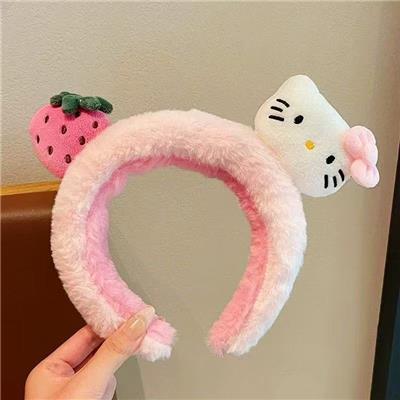 粉草莓猫咪毛绒发箍 - OBL10387358