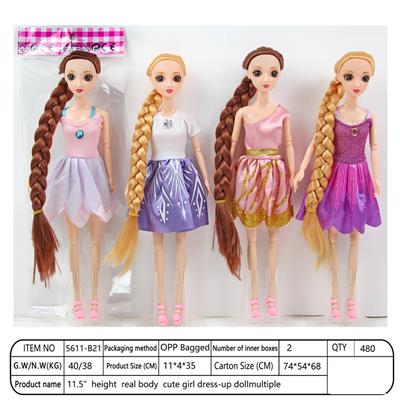 【英文】11.5寸11关节29厘米 3D真眼实身长辫时尚芭比娃娃 多款混装 - OBL10390064
