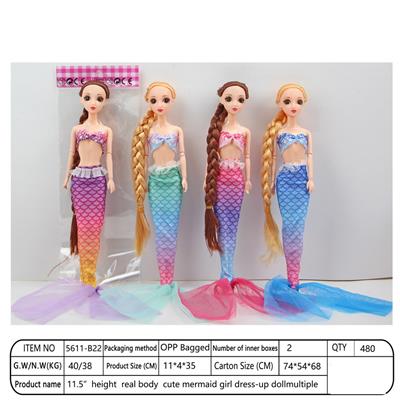 【英文】11.5寸9关节29厘米 3D真眼实身长辫美人鱼芭比娃娃 多款混装 - OBL10390065