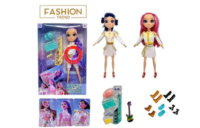 K-POP彩虹猎魔系列带七彩灯光音乐12寸12关节实身真玻璃眼珠惊喜猎魔女团娃娃 带吉他主题套装，金貂卡片一张 - OBL10391462