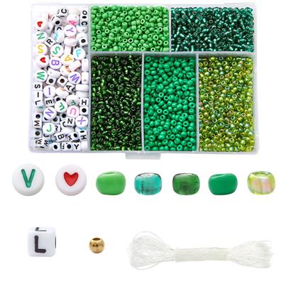 3mm米珠+字母珠+4mm金珠+线6格 - OBL10400861