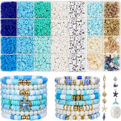 软陶+字母珠+6mm金珠/珍珠+隔珠+吊坠+线28格 - OBL10400872