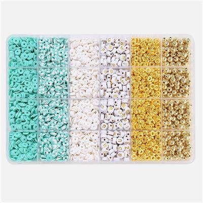 6mm金珠+字母珠+隔珠+软陶片+线24格 - OBL10400915