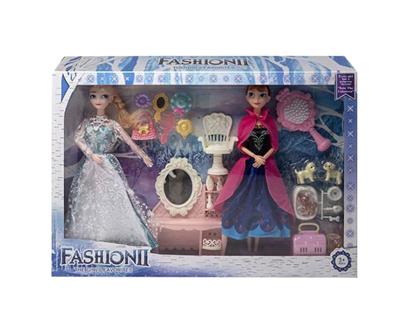 ,11.5寸9关节实身冰雪公主2只带梳妆台套装梳子狗狗吸塑配件 - OBL10402896