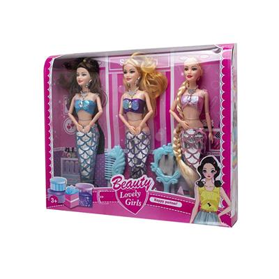 11.5寸实身关节人鱼芭比3只装带梳子镜子 - OBL10402911