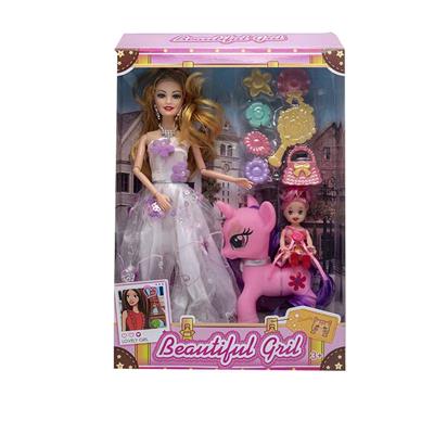 11.5寸9关节实身婚纱芭比带梳子吸塑和小马3寸仔 - OBL10402938