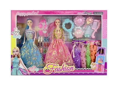 11.5寸实身活手婚纱芭比2只装带鞋子吸塑盒大梳子大镜子配件吸塑 - OBL10402946