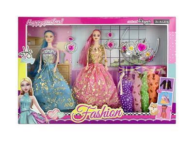 11.5寸实身活手婚纱芭比2只装带大皇冠耳环配件吊裙 - OBL10402949