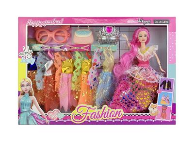 11.5寸实身活手婚纱芭比带大眼镜包包皇冠吊裙配件 - OBL10402951