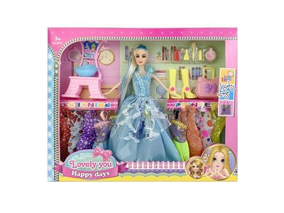 11.5寸实身活手婚纱芭比带梳妆台套装包包鞋子小配件吸塑吊裙 - OBL10402984