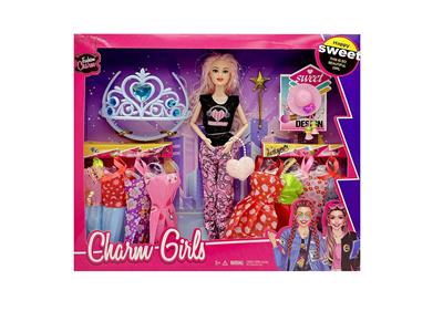 11.5寸实身9关节时装芭比带大皇冠爱心包包帽子配件吊裙 - OBL10402997