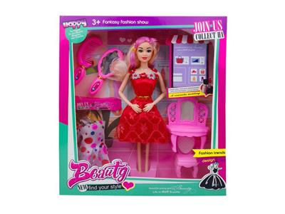 11.5寸实身9关节时装芭比带梳妆台套装大梳子镜子配件吊裙 - OBL10403018