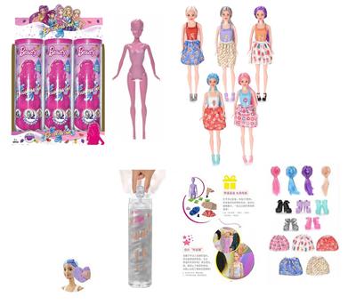 11.5寸实身惊喜变色芭比。带5样不同的惊喜配件，娃娃360度旋转，4款随机混装6PCS - OBL10403032