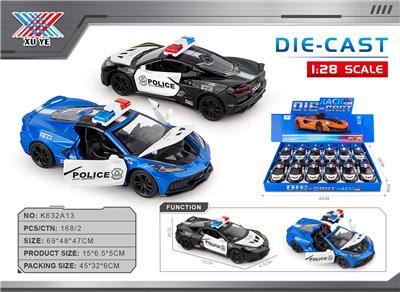 1:28 合金车模 克尔维特警车 3开门 回力（12只装） - OBL10405149