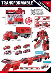 DIY益智拼装变形弹射轨道货柜车，
配6只回力合金车
（消防套装） - OBL10407024