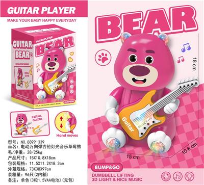 电动万向弹吉他灯光音乐草莓熊（3粒1.5VAA电池，无包） - OBL10411106