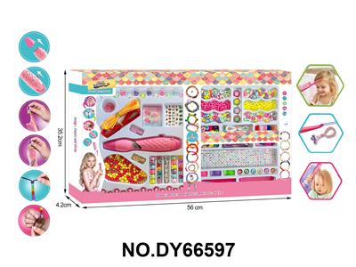 女孩过家家编发穿珠器+耳坠+3D贴+亮片+手编绳+发夹+多功能编发穿珠器+DIY串珠套装 - OBL10416438
