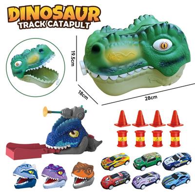 恐龙头收纳盒+吞食弹射轨道恐龙灯光音效+3款随机咬手指恐龙回力车仔+6款随机回力铁皮车 - OBL10417027
