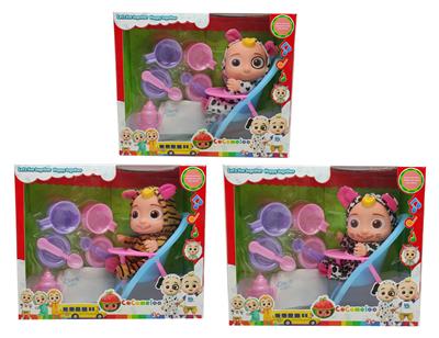 10寸搪胶cocomelon超级宝贝带4首主题音乐和圣诞主题音乐3款不同主题人物混装带过家家套装和尿不湿带学步骑 - OBL10420368