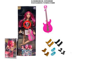 K-POP 猎魔女团真人版11.5寸12关节实身带七彩灯光主题曲鲁米佐伊米cospiay朋克芭比带吉他，金貂卡片一张 - OBL10420563
