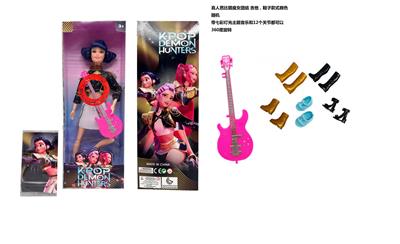 K-POP 猎魔女团真人版11.5寸12关节实身带七彩灯光主题曲鲁米佐伊米cospiay朋克芭比带吉他，金貂卡片一张 - OBL10420564