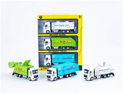 1:32 白色回力合金城市车，3只/手提开窗盒 - OBL10423362