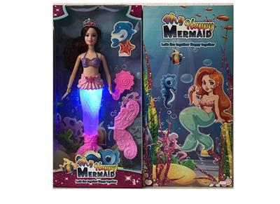 14寸实身美人鱼芭比带灯光音乐皇冠镜子组合尾巴 - OBL10431308