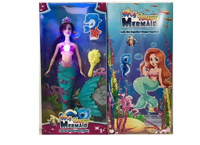 14寸实身美人鱼芭比带灯光音乐皇冠梳子组合尾巴 - OBL10431309