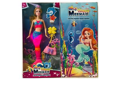 14寸实身美人鱼芭比带灯光音乐皇冠镜子提包 - OBL10431313