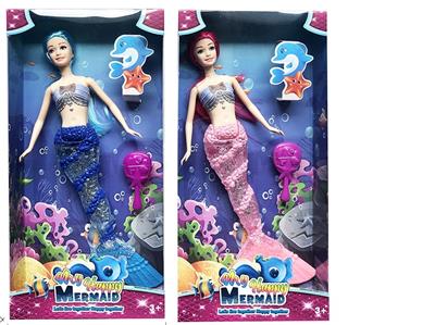 14寸实身美人鱼带灯光音乐主题带梳二款混装 - OBL10431314