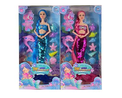 新款11.5寸实身9关节时尚珠片美人鱼芭比带海豚、海龟吸塑配件 2款混装【衣服变色】 - OBL10431340