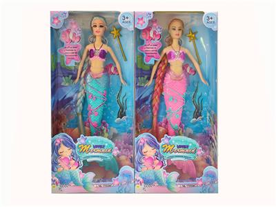 新款14寸实身活手时尚美人鱼音乐芭比带权杖配件 2款混装 - OBL10431341