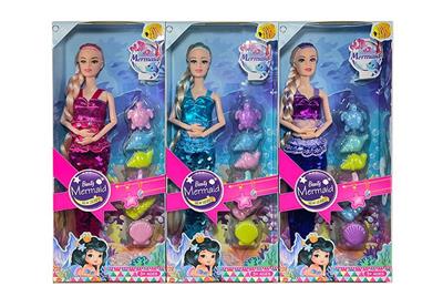 新款14寸实身9关节时尚珠片美人鱼芭比带海龟吸塑配件 3款混装【衣服变色】 - OBL10431344