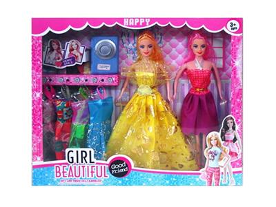 高档大盒11.5寸实身活手时装芭比2双人装带相机和吊裙 - OBL10431349