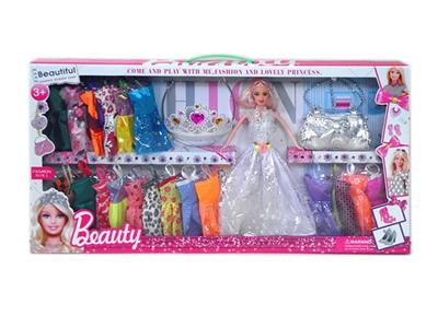 高档大盒11.5寸实身活手婚纱芭比带大包包和大皇冠吊裙 - OBL10431363