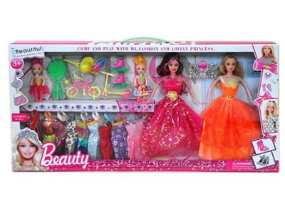 高档大盒11.5寸实身活手婚纱裙子芭比双人装带吊衣和3寸孩子吸塑配件 - OBL10431364