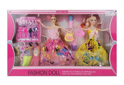 高档大盒11.5寸实身活手婚纱裙子芭比双人装带吊衣和梳妆配件吸塑 - OBL10431379