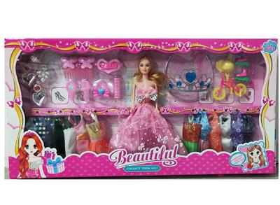 高档大盒11.5寸实身活手婚纱裙子芭比带吊衣和梳妆吸塑配件和单车吸塑 大皇冠 - OBL10431391