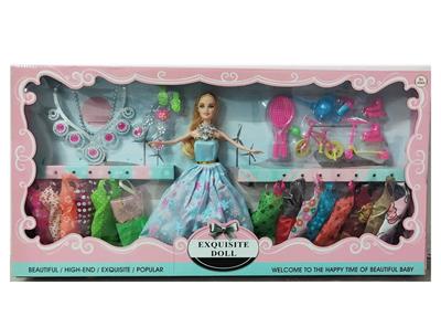 高档大盒11.5寸实身活手婚纱芭比带大项链配件和单车配件吸塑吊裙 - OBL10431393