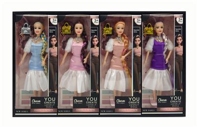11寸实身9关节时尚礼服芭比+包包 4色混装 - OBL10432130
