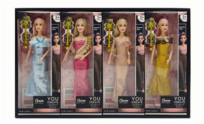 11寸实身9关节时尚礼服芭比+手杖 4色混装 - OBL10432131